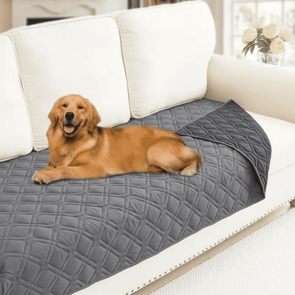 Reversible Washable Waterproof Sofa Slipcover for 3-Cushion Couch, Pet-Friendly Furniture Protector with Geometric Pattern, Grey and Dark Grey (30x70 Inches)