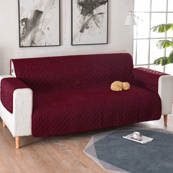 Reversible Water Resistant Couch Cover for Dogs Cats with Elastic Straps Foam Sticks Furniture Protector Sofa Slipcover(Red)