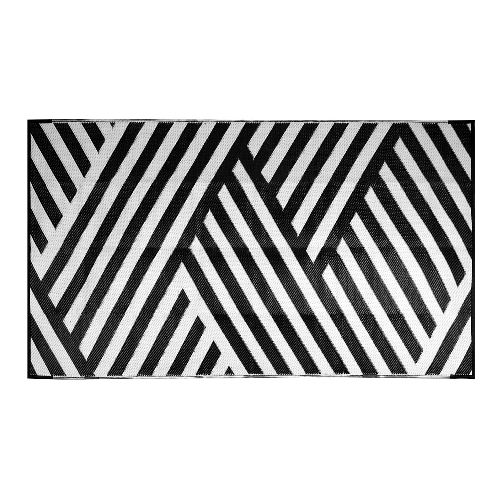 Reversible Waterproof Outdoor Rug 5' x 8' - Modern Plastic Straw Mat for Patio, RV, Camping - Black & White, Ideal for Decks & Picnics