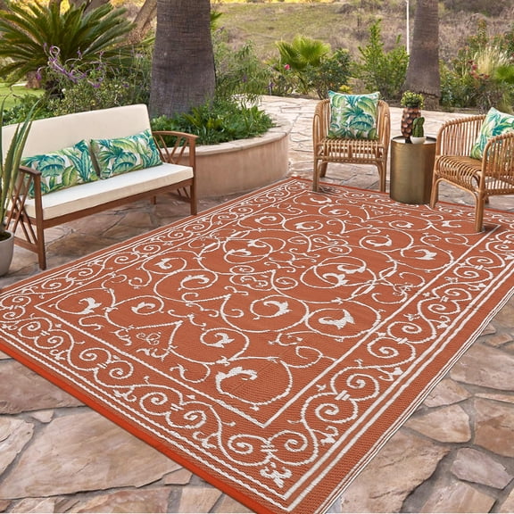 Reversible Waterproof Outdoor Rug, Large Area Plastic Straw Carpet, UV Resistant, Easy Clean, Collapsible for Garden, Deck, Porch, Backyard, Camping, RV, Beach, Balcony