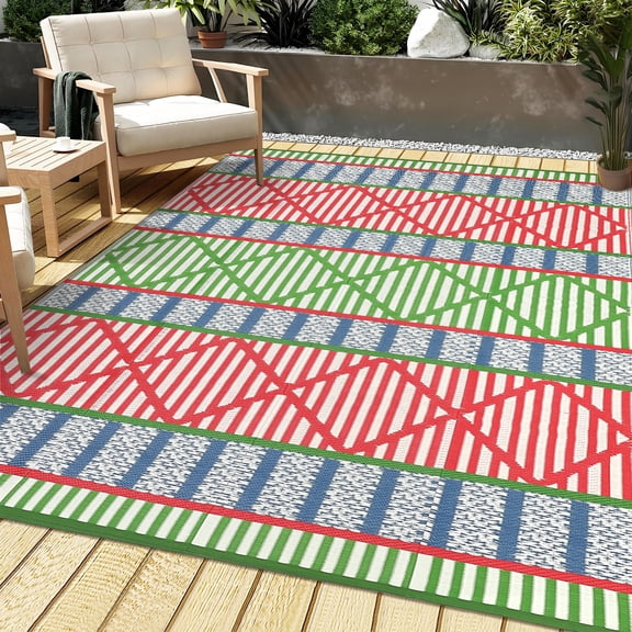 Reversible Waterproof Outdoor Rug, UV Protected Lightweight Plastic Patio Mat Easy Wash for RV Camping Deck Backyard