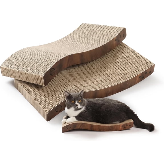 Reversible Wave Cat Scratcher for Indoor Cats - Cat Scratching Board, Horizontal Cat Scratch Pad Lounger with Reversible Usability and Extra Comfort for Lounge(2Pack, Dark Cherry)