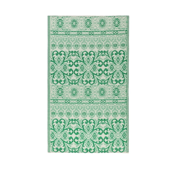 Reversible Weather-Resistant 3x5 Rug, Mint Green Flowers