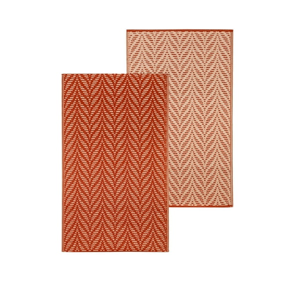 Reversible Weather-Resistant 3x5 Rug, Terracotta Stacked Leaves