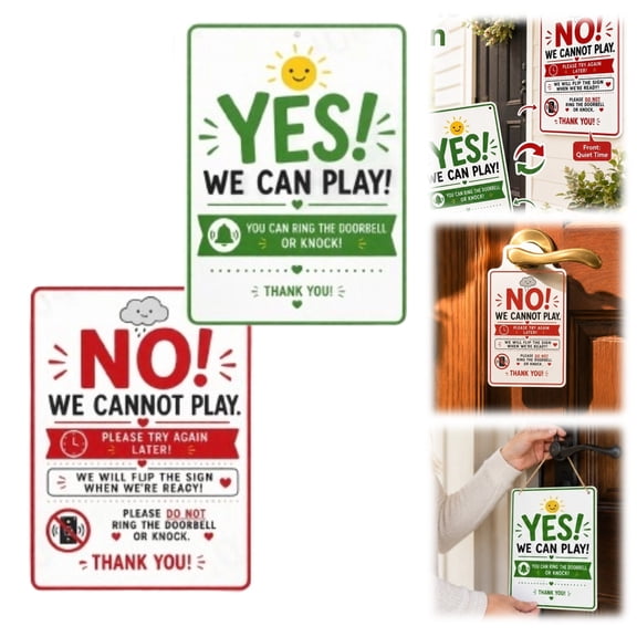 Reversible Welcome Sign for Front Door, Quiet Time Door Hanger for Afternoon Rest, Yes No Privacy Notice for Household, Welcome Door Sign for Home Entry