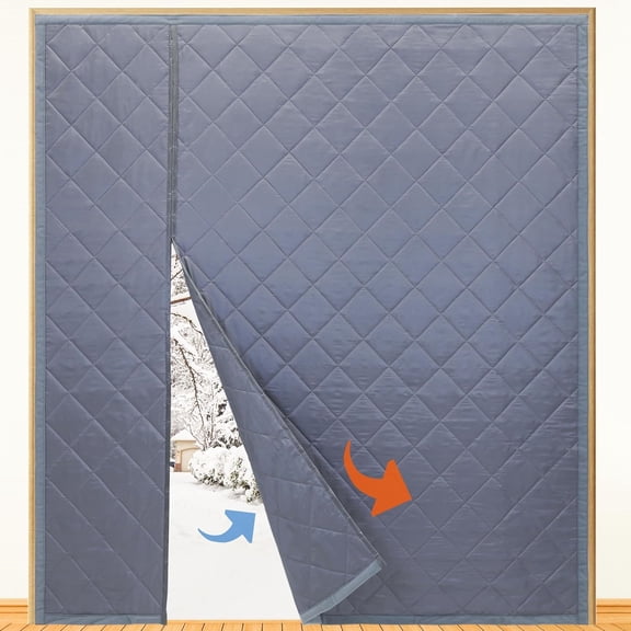 Reversible Wide Magnetic Thermal Insulated Door Curtain for Winter,Thicken Polyester Fiberfill & Heavy Duty Oxford Cloth,Temporary Window Insulation Cover Curtain for French Sliding Door,74x81,Grey