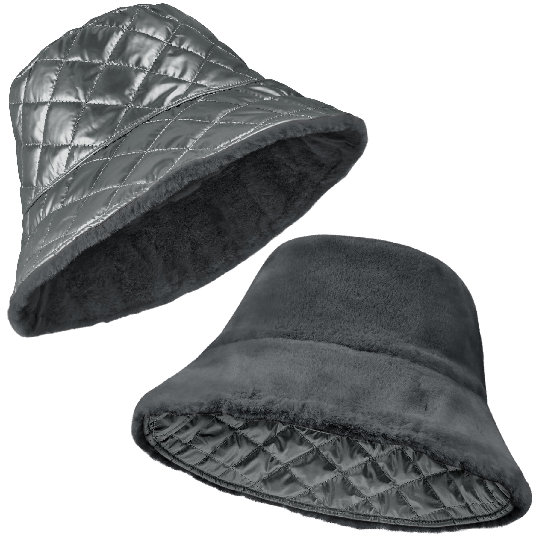 Reversible Winter Bucket Hat Women Sherpa Fluffy Teddy 