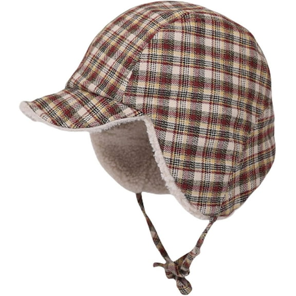 Reversible Winter Hat with Ear Flaps for Men Women Adult,Ladies Plaid Hat,Lamb Wool Lining Beanie Not for Kids