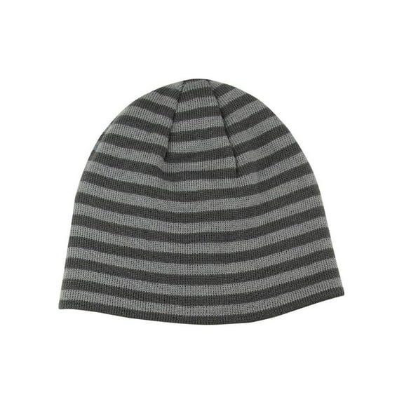 Reversible Winter Knit Striped Cuffless Skull Cap Beanie, Charcoal/Orange