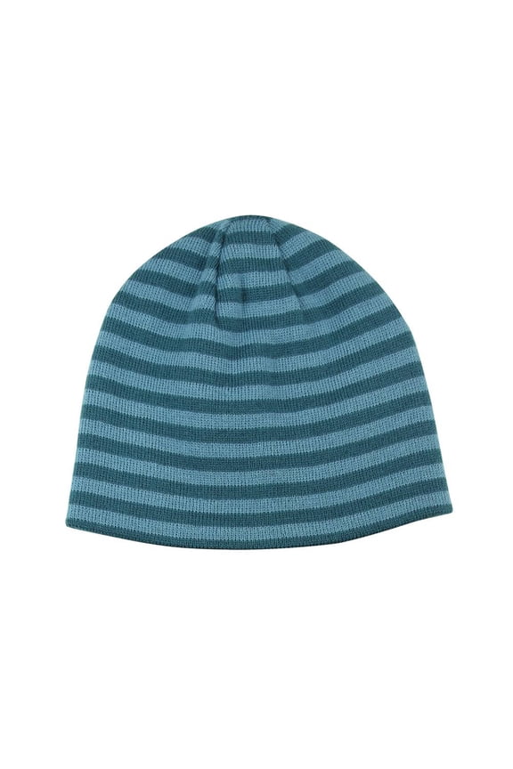 Reversible Winter Knit Striped Cuffless Skull Cap Beanie, Navy/Magenta