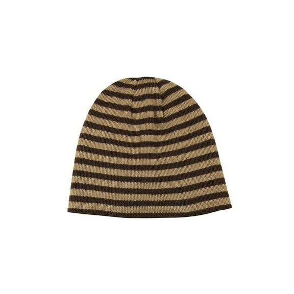 Reversible Winter Knit Striped Cuffless Skull Cap Beanie, Tan/Lime