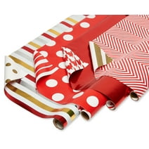 Reversible Wrapping Paper Bundle, Red and Gold, Birthdays, Anniversary, Mother's Day, Father's Day (4 Rolls, 120 Sq. ft.)