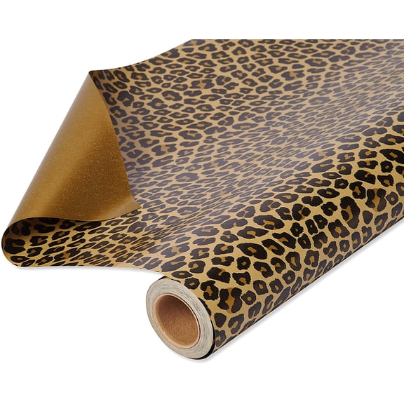 Reversible Wrapping Paper Jumbo Roll, Leopard and Gold (1 175 sq. ft.)