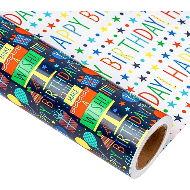 Reversible Wrapping Paper Roll Mini Roll Birthday Design 17 Inch