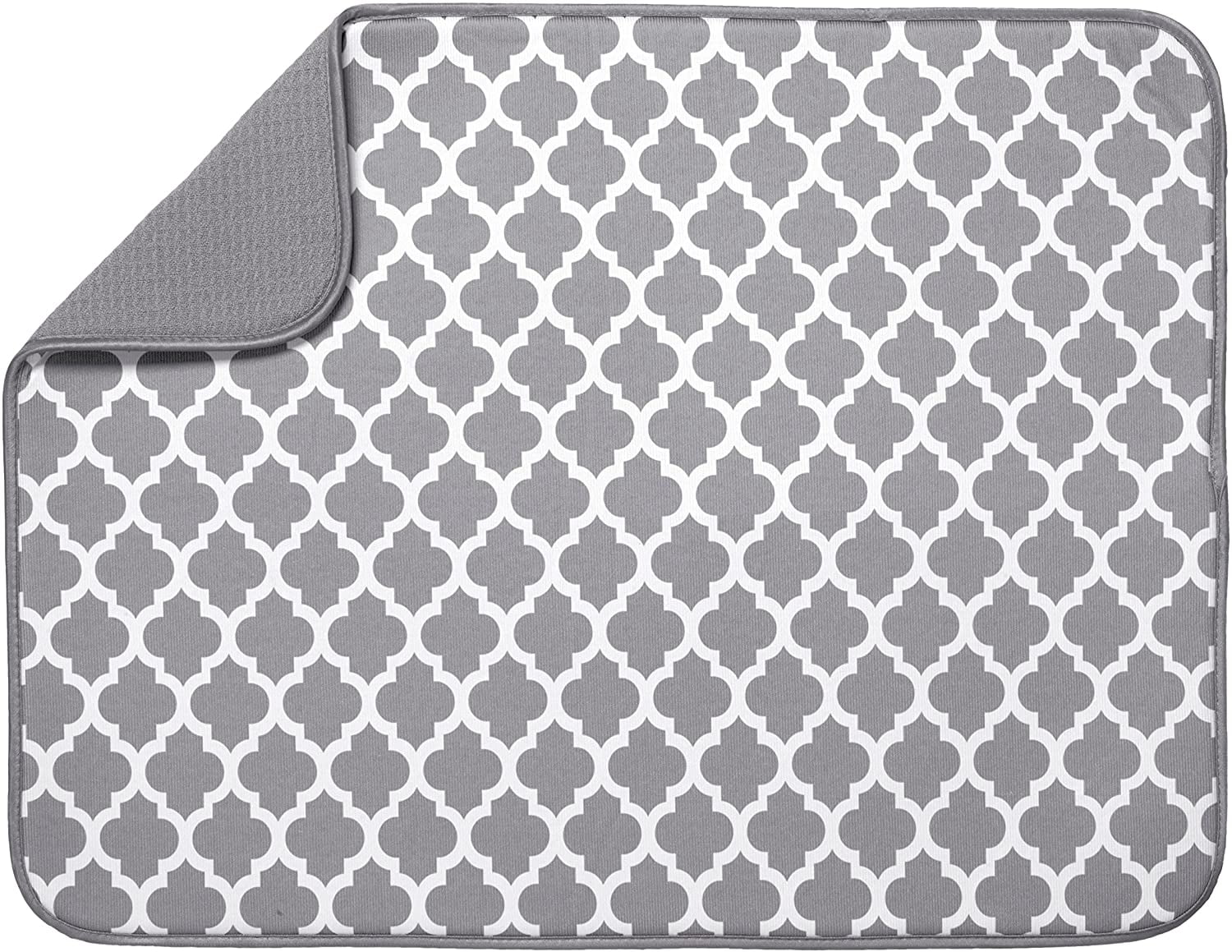 Reversible XL Microfiber Dish Drying Mat for Kitchen, 18 Inch x 24 Inch,  White Trellis 