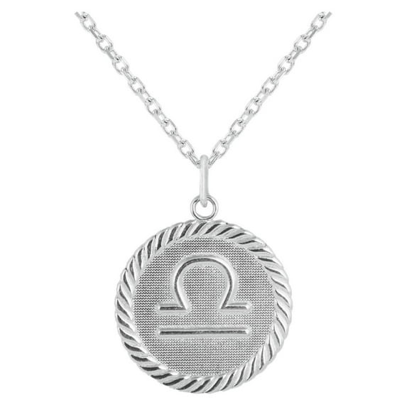 Reversible Zodiac Sign Charm Coin Pendant Necklace in Sterling Silver(Libra, 16 Inches)