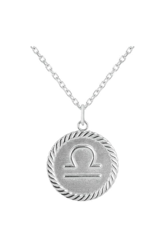 Reversible Zodiac Sign Charm Coin Pendant Necklace in Sterling Silver(Libra, 16 Inches)
