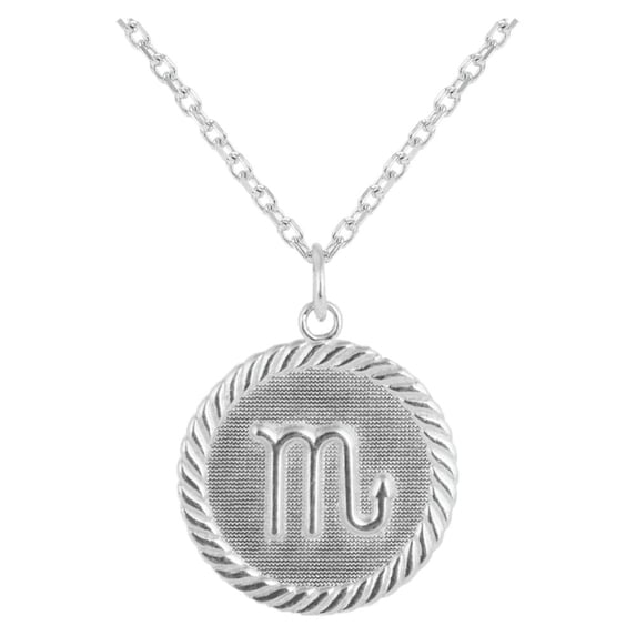 Reversible Zodiac Sign Charm Coin Pendant Necklace in Sterling Silver(Scorpio, 16 Inches)