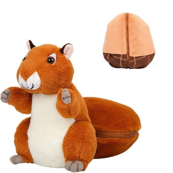 Reversible nutty squirrel plush toy with Zipper Stuffed AnimalPillow Decoration for Kids and Adults Gifts.