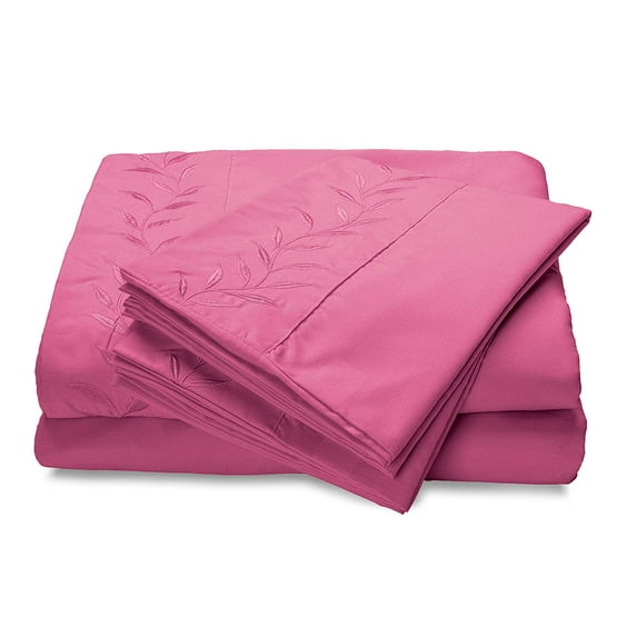 Reversifi Embroidered Bed Sheets Set Soft Brushed Microfiber Full, Poignanc Pink