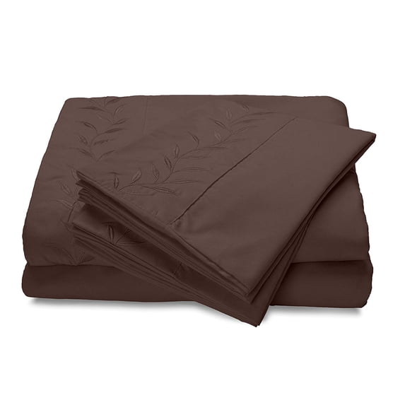 Reversifi Embroidered Bed Sheets Set Soft Brushed Microfiber King, Chestnut Brown