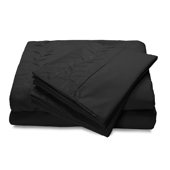 Reversifi Embroidered Bed Sheets Set Soft Brushed Microfiber King, Meteorite Black