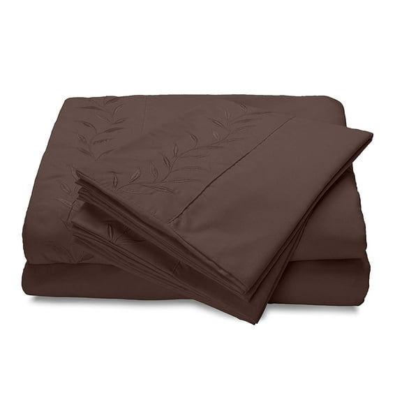 Reversifi Embroidered Bed Sheets Set Soft Brushed Microfiber Twin, Chestnut Brown