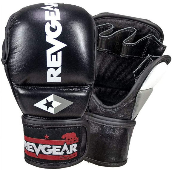 Revgear Pro Series MS1 MMA Boxing Gloves, Premium Leather for Muay Thai, Sparring, MMA Enthusiasts, Medium, Black, Ideal for Training, Great Crossover