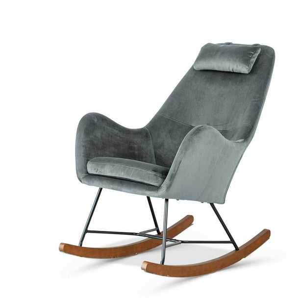 Revi Mid Century Modern Glider Velvet Rocking Chair for Nursery in Gray