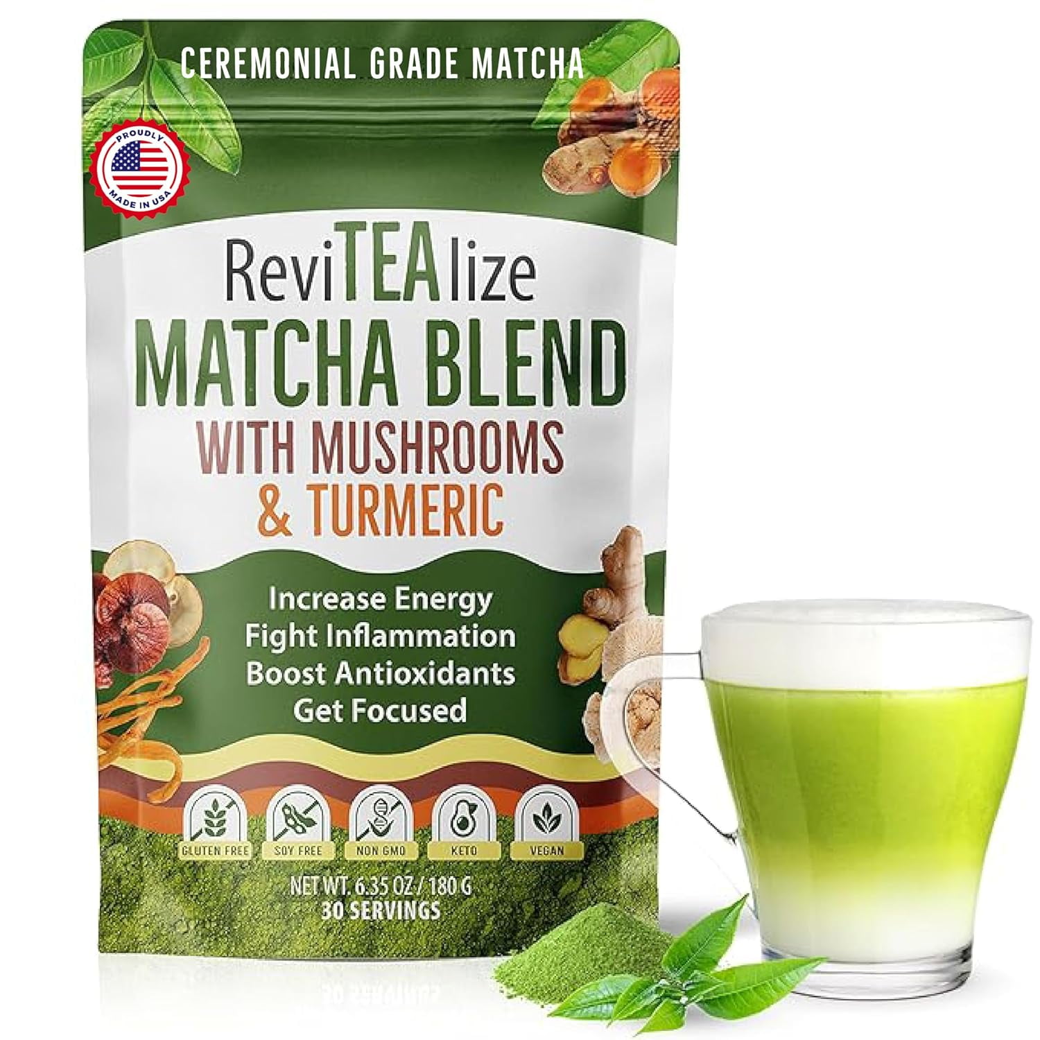 ReviTEAlize Organic Matcha Mushroom Powder Organic Ceremonial Grade