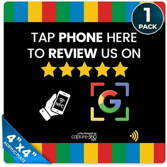 Review Plate NFC Tap Acrylic Display - Effortless Feedback Collection, Quick Activation, Small Business, Compatible with Google - Seamless Connectivity for Business or Personal Use - Black, Pack of 1