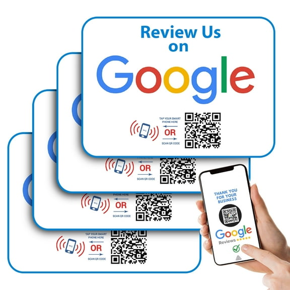 QR Code NFC Tap Scan Cards Two Sided Instant Google Reviews 4 Pack