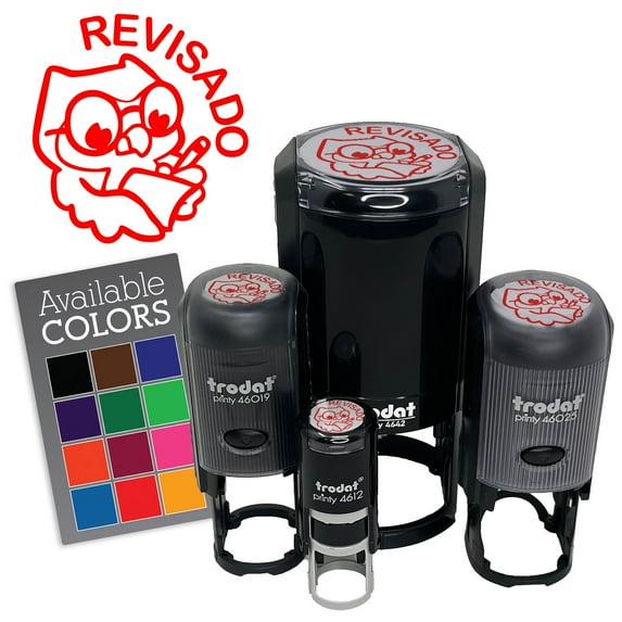 Revisado Owl Spanish Homework Revised Teacher Stamp Self-Inking Rubber Stamp for Stamping Ink Stamper Crafting Planners - 3/4 Inch Small - Fuchsia Ink