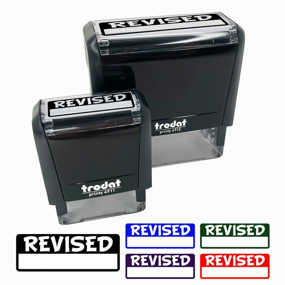 Revised with Blank Self-Inking Rubber Stamp Ink Stamper for Business Office - Yellow Ink - Small 1-1/2 Inch