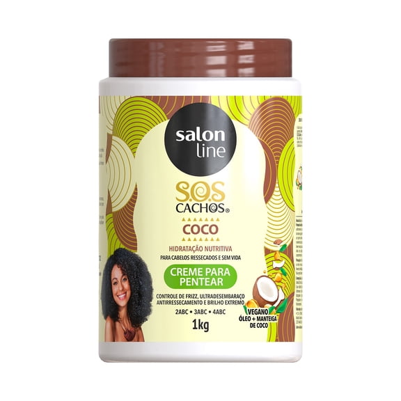 Revitalize Your Curls with Salon Line 1kg(35.27 oz) Deep Treatment Coconut SOS Cachos Leave-In Cream - Hydrate and Define Your Gorgeous Curls!