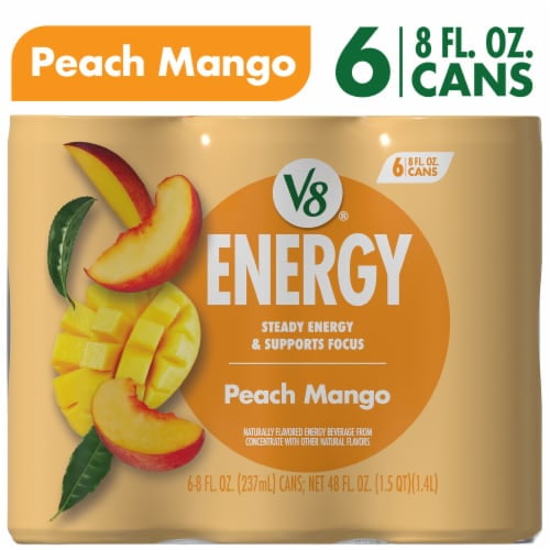 2X-V8 +ENERGY Peach Mango Energy Drink - 8 fl oz - 6 cans