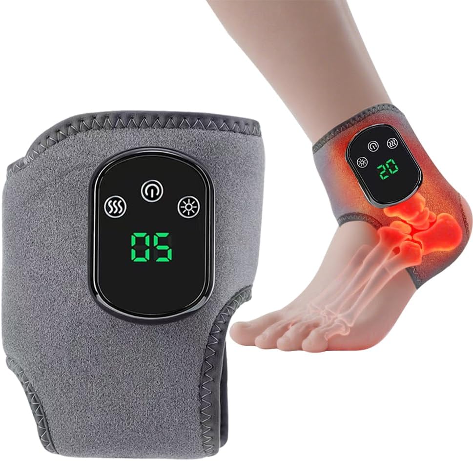 Revitalizing Foot Triple Massager with Heat Function for Pain Relief - Three Adjustable Heat and Massage Levels, Smart Timer, Touchscreen, Compact and Portable, Suitable for All Ages. Ankle Massager.