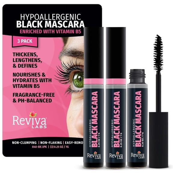 Reviva Labs Black Hypoallergenic Mascara for Sensitive Eyes and Older Women - .25 oz each (3-Pack)