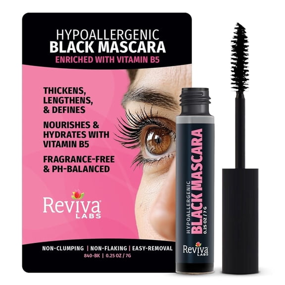 Reviva Labs Black Hypoallergenic Mascara for Sensitive Eyes and Older Women 50 and 60 Plus - .25 oz