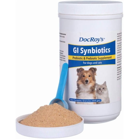 Revival Animal Health Doc Roy's GI Synbiotics- Probiotic & Prebiotic Supplement - for Dogs and Cats- 454 gm Granules