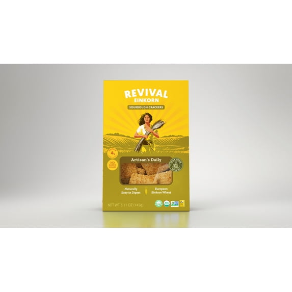Revival Einkorn Artisan's Daily Organic Sourdough Crackers, 5.11 oz – Ancient Grain, Easy to Digest, No Added Sugars