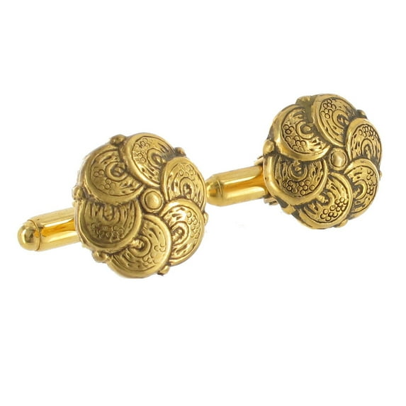 Revival Flower Antiqued Gold Tone Toggle Back Cufflinks Mens Adult Male