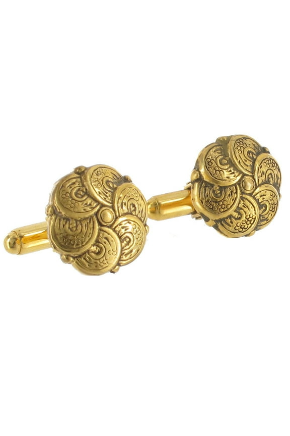 Revival Flower Antiqued Gold Tone Toggle Back Cufflinks Mens Adult Male