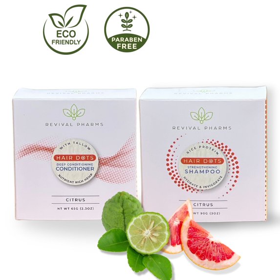 Revival Pharms Strengthening Shampoo & Deep Conditioner Hair Bars with Citrus, 2 Piece (1 pack)