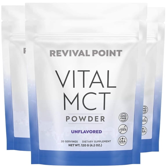 Revival Point Premium MCT Oil Powder with C8 & C10 MCTs, Chromium Picolinate, Keto-Friendly, 3 Bags