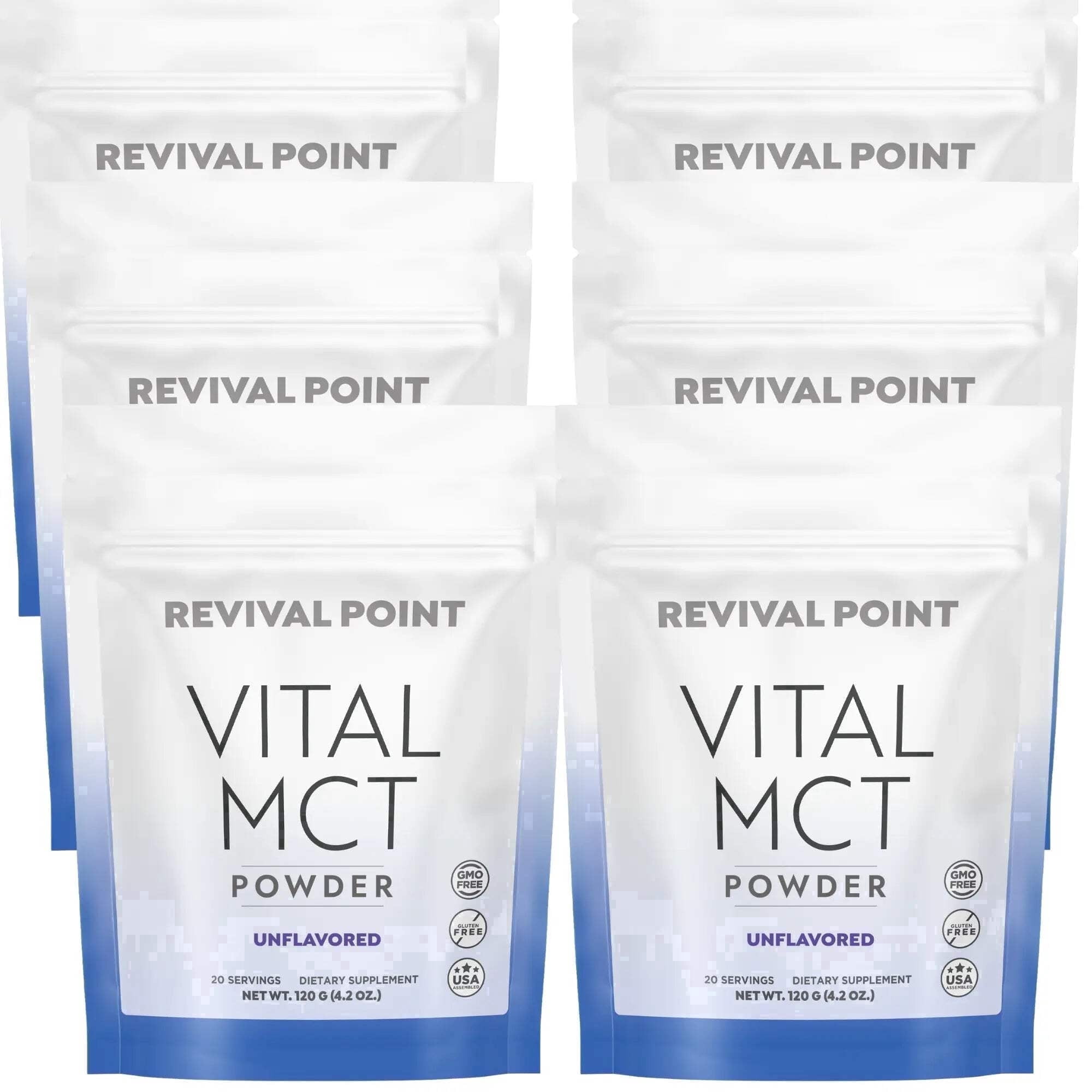 Revival Point Premium MCT Oil Powder Fortified with Keto Electrolytes and 15x Bioavailable Chromium Picolinate– C10 and C8 MCT Oil Derived from Coconuts– No Maltodextrin– 6 BAGS