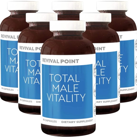 Revival Point Total Male Vitality with RipFactor®, Men’s Vitality Support Supplement, 6 Bottles (360 Capsules)
