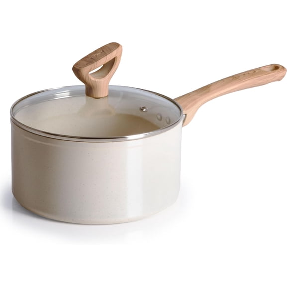 Revive Ceramic Nonstick Sauce Pan with Lid, 3 Qt Small Cooking Pot, Oven Safe Up To 350F Saucepan Cookware, Kitchen Pots and Pans, Beige Granite