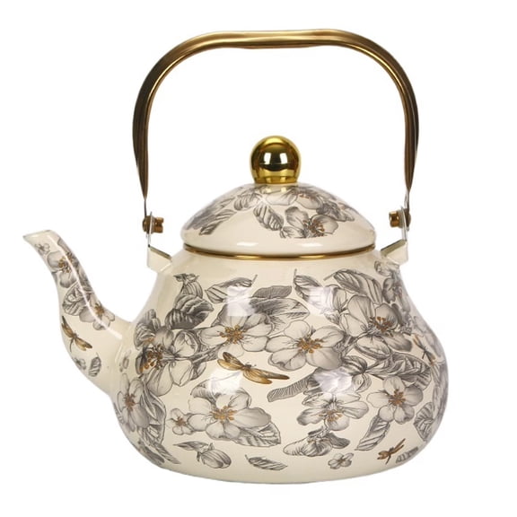 Revive European Style Teapot, Pear Shaped Ceramic Pot With Stainless Steel Gold Handle And Dragonfly Flower Pattern,C