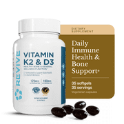 Revive MD Vitamin D3 + K2 Supplement, Bone, Immune & Calcium Support Capsules, 35 Servings